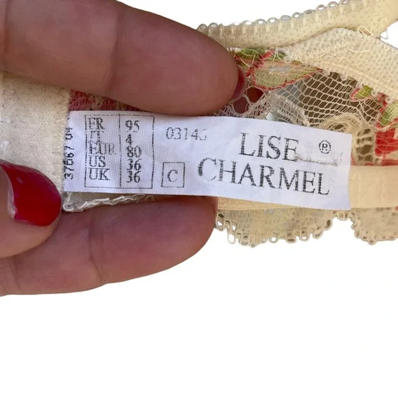 Vintage 90s Lise Charmel cream pink & green lacy bra - Picture 10 of 11